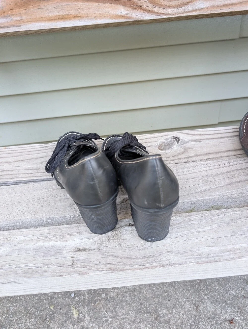 Vintage Lower East Side Black Faux Leather Chunky Platform Heels Size 9